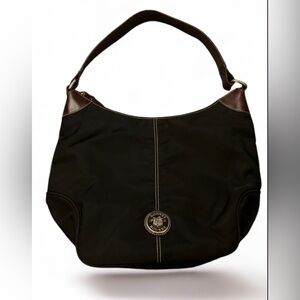 Dooney Bourke Vintage Black Nylon Brown Leather Strap Small Hobo WAYFARER